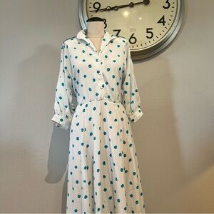 Vintage White and Blue Patterned Long Sleeve Dress
